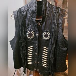 Black Leather Fringe Vest